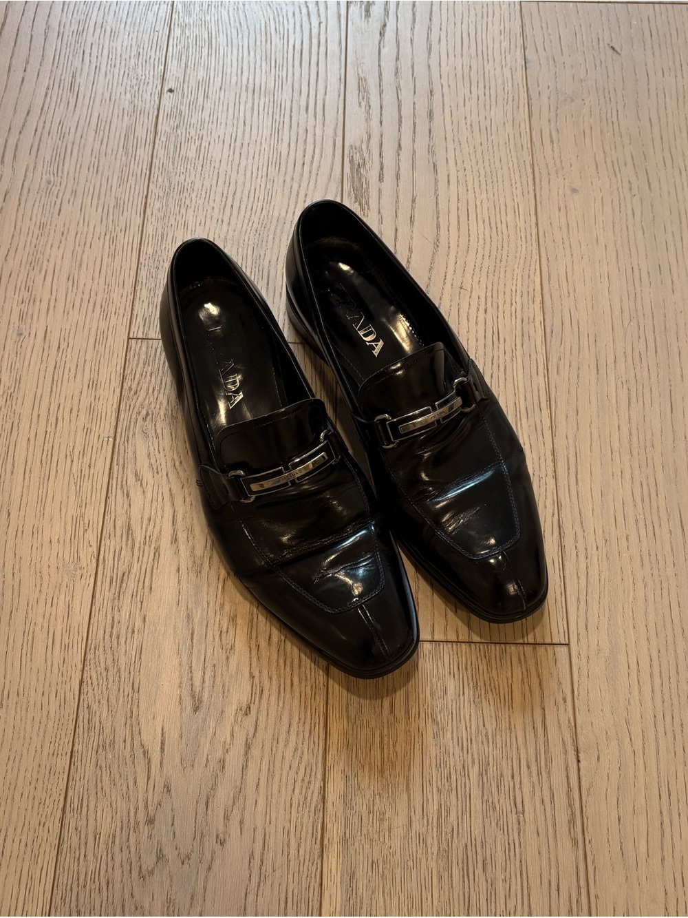 Prada Men’s Black Leather Buckle Loafers Made Italy Size 8 US 9